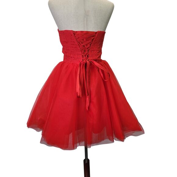 NWT Strapless Bright Red Sweetheart Hoco Short Cocktail Dress Corset Back - Picture 10 of 11